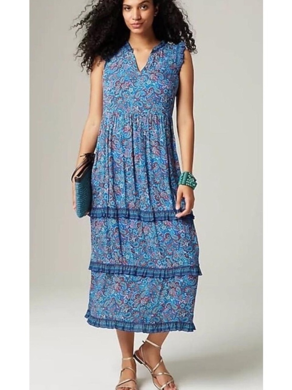 J. Jill Blue Paisley Tiered Midi Dress – Size Medium Petite – EUC